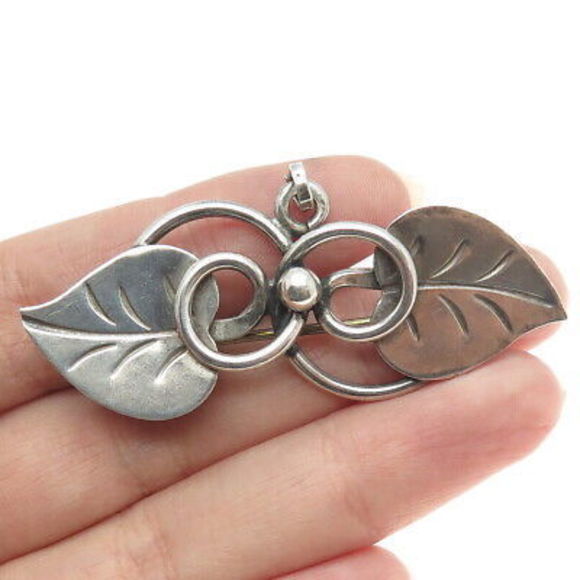 Jewelry - GEORG JENSEN 925 Sterling Silver Antique USA Floral Leaf Pin Brooch #113